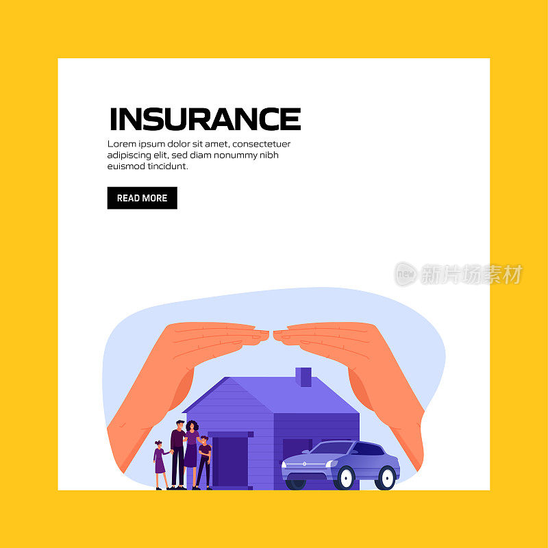 保险概念矢量插图网站横幅，广告和营销材料，在线广告，社会媒体营销等。