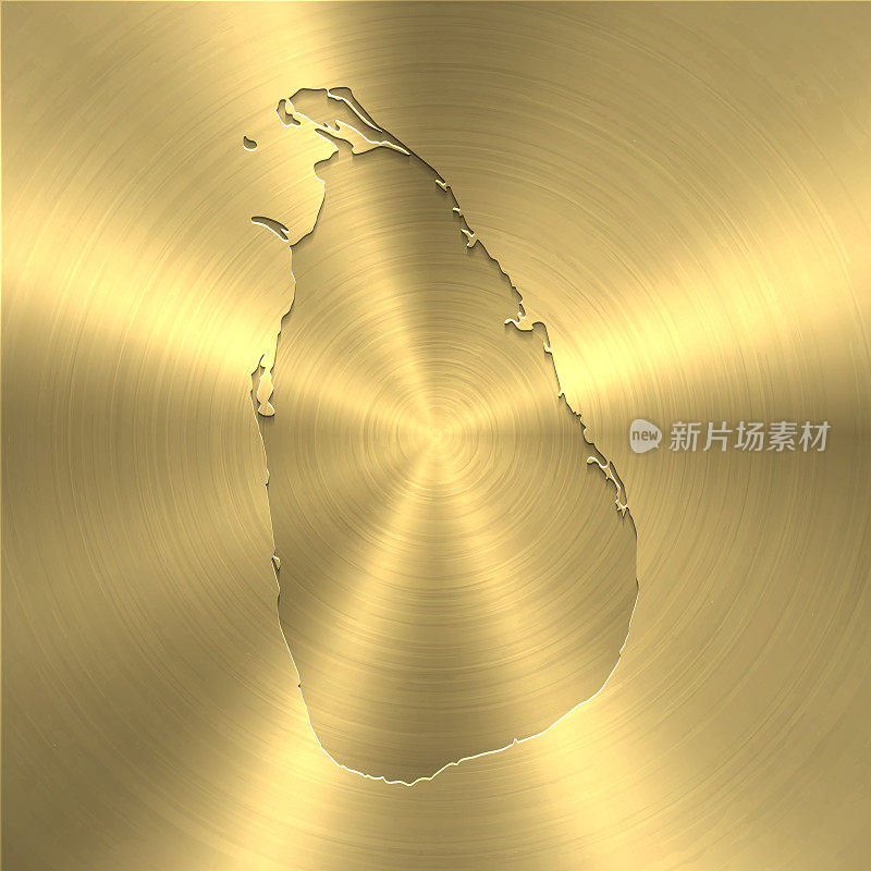 斯里兰卡地图上的金色背景-圆形拉丝金属纹理