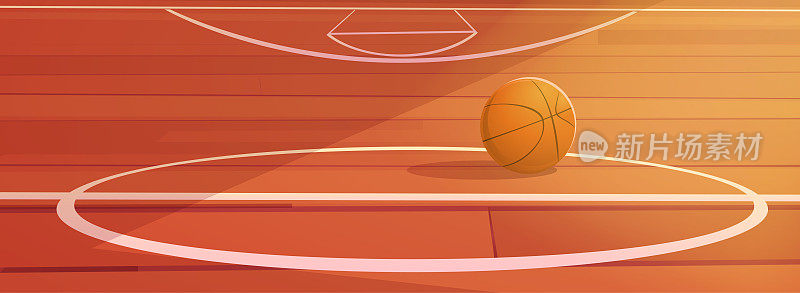 篮球放在木制的体育馆地板上