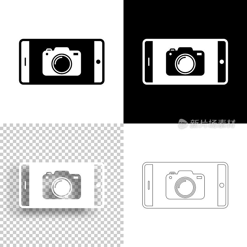 智能手机和相机。图标设计。空白，白色和黑色背景-线图标