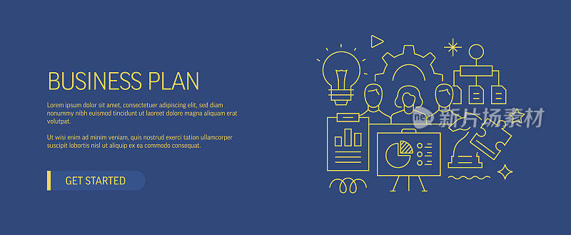 商业计划相关的网站横幅线风格。现代设计矢量插图网页横幅，网站标题等。股票插图