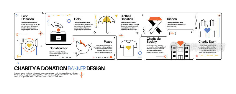 慈善和捐赠概念，线风格矢量插图