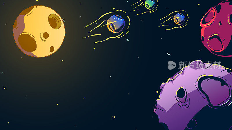 手绘空间横幅插图-行星，彗星和恒星。