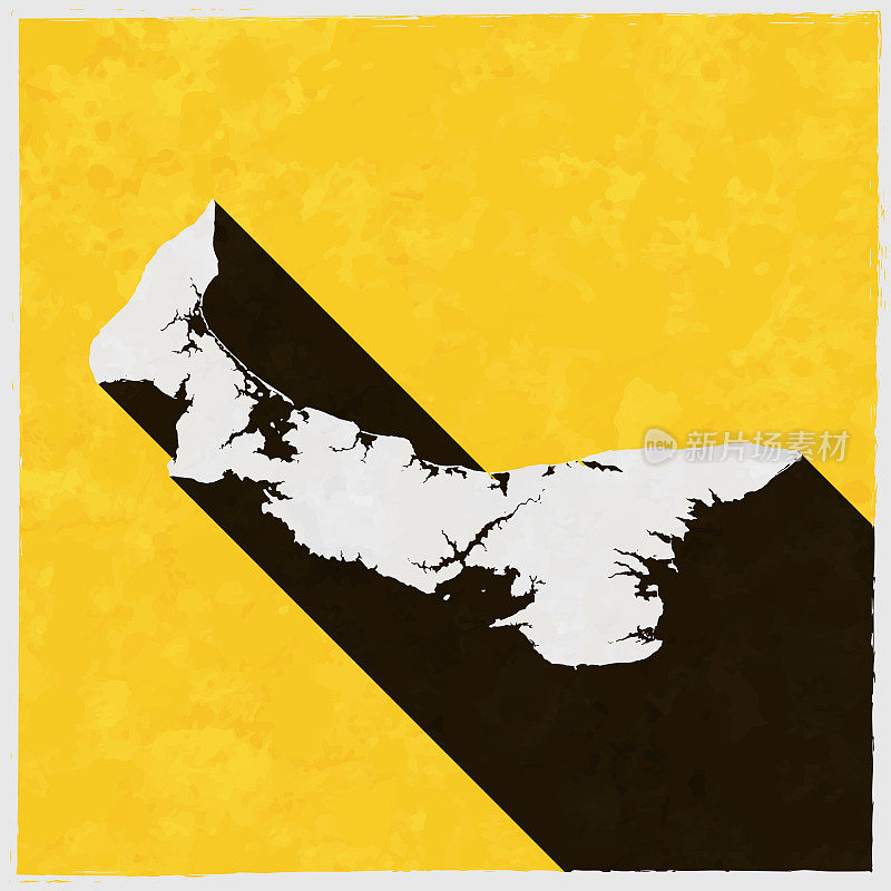 爱德华王子岛地图与纹理黄色背景上的长阴影