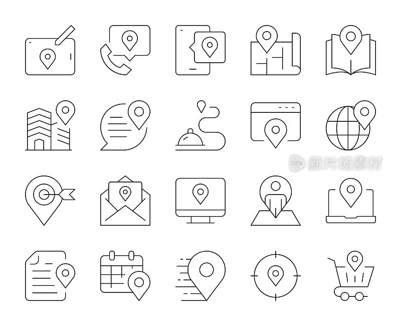 全球定位概念-细线图标
