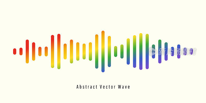 彩色音频信息波或声波均衡器。隔离背景设计音乐声波。矢量插图。