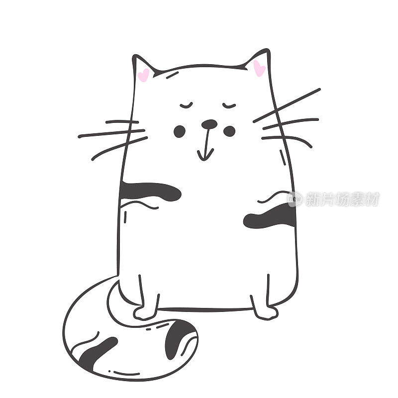 矢量插图字符设计轮廓猫画涂鸦风格。孤立在白色的。矢量图