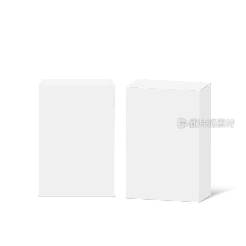 白色空白纸板箱包装模型。向量
