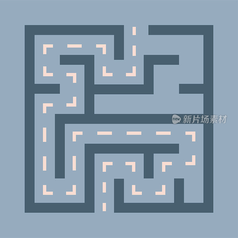 抽象的迷宫。找到正确的道路。孤立的简单方形迷宫黑线白底。矢量插图。