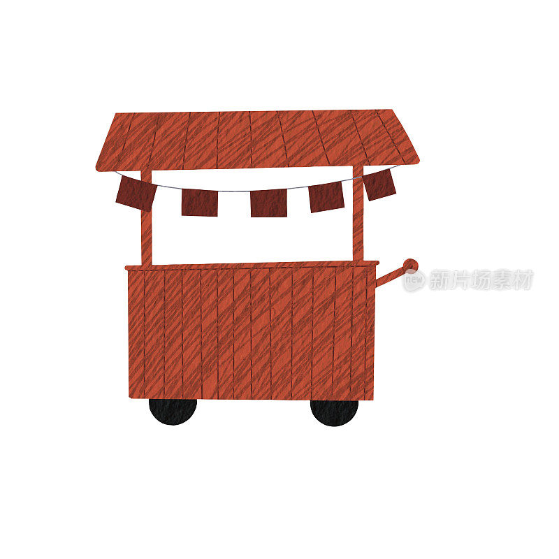 用于商场装饰的红色食品购物车插图和食品经营理念。