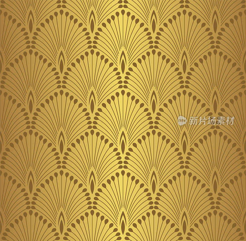 装饰艺术贝壳图案。金色装饰背景。室内装饰设计。