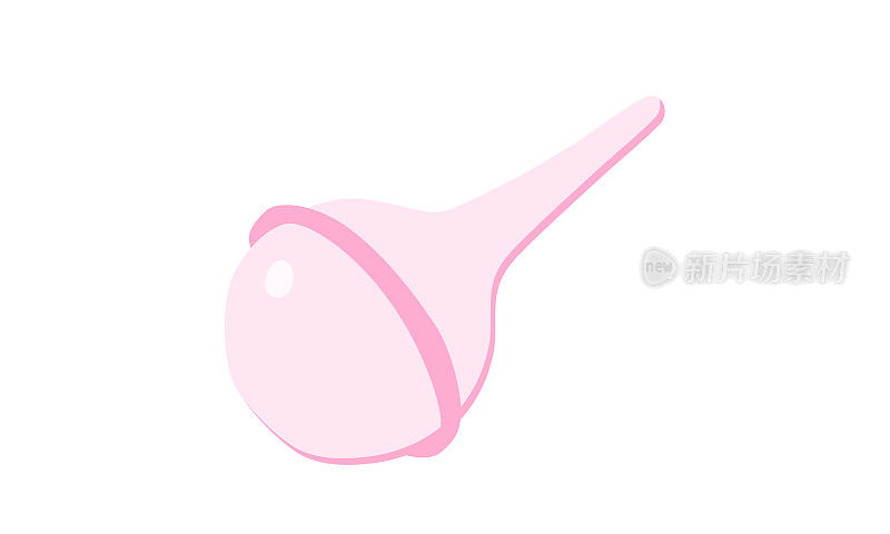 经典的婴儿鼻清洁剂吸鼻器剪贴画。简单可爱的粉色婴儿鼻子吸痰器橡胶球平面矢量插图孤立在白色。鼻子泵，鼻子吸盘卡通风格