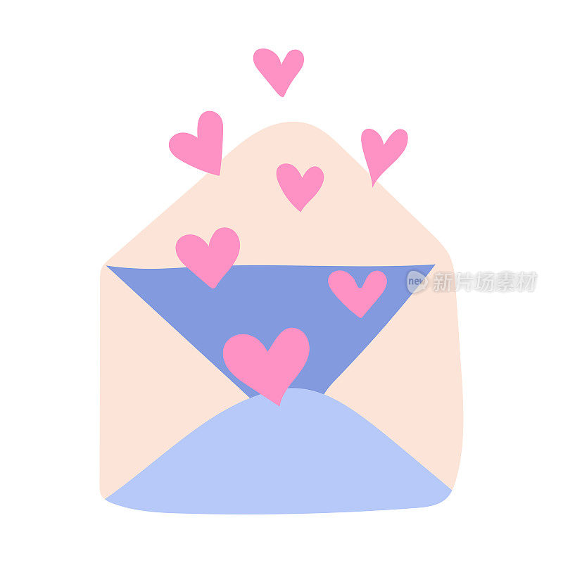 粉红色的爱心从纸信封里飞出来