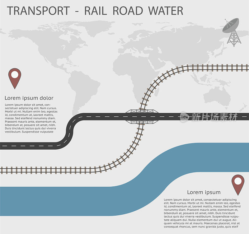信息图运输的铁路，公路和水EPS10