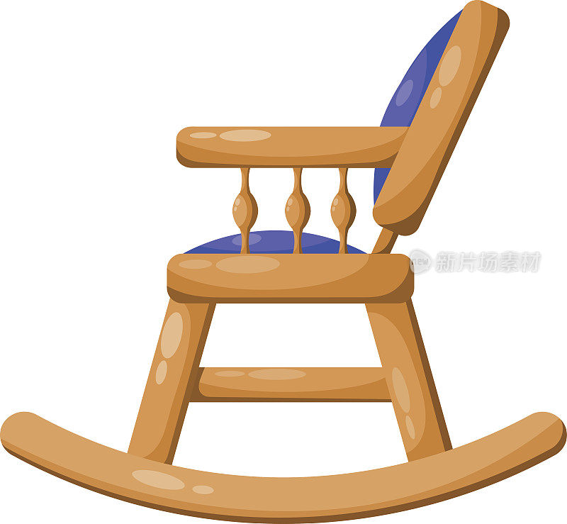 蓝色木制摇椅孤立在白色背景上。向量