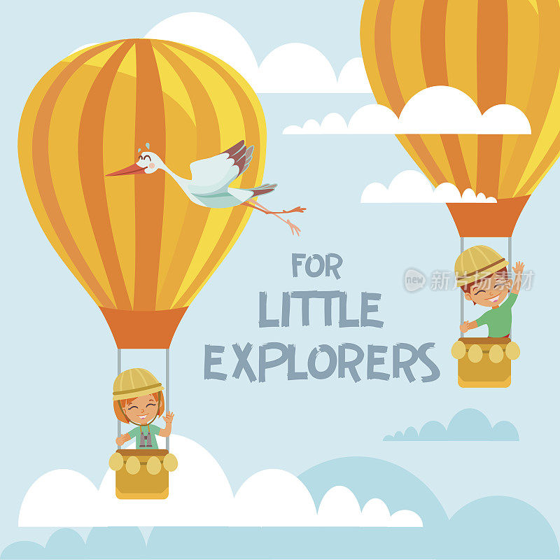 概念与儿童在天空中飞行的气球。