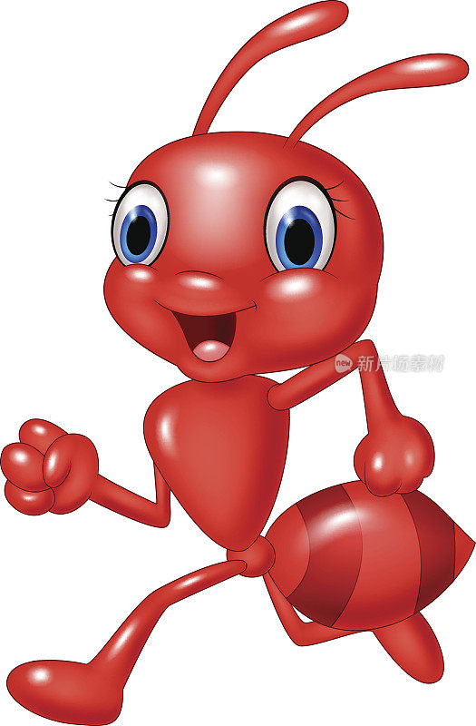卡通快乐红蚂蚁运行孤立在白色的背景