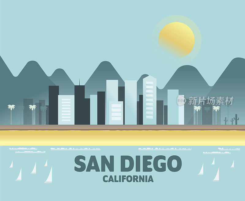 圣地亚哥天际线-城市的标志性插图