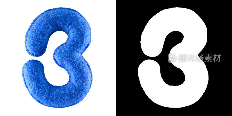 3号。用蓝色毛毡手工制作的玩具。三个符号