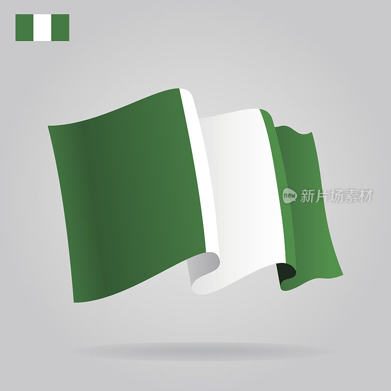 飘扬的尼日利亚国旗。向量
