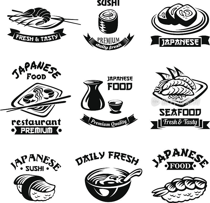 矢量海鲜寿司日本餐厅图标
