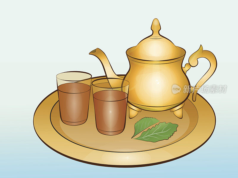 有茶壶和两杯茶的静物