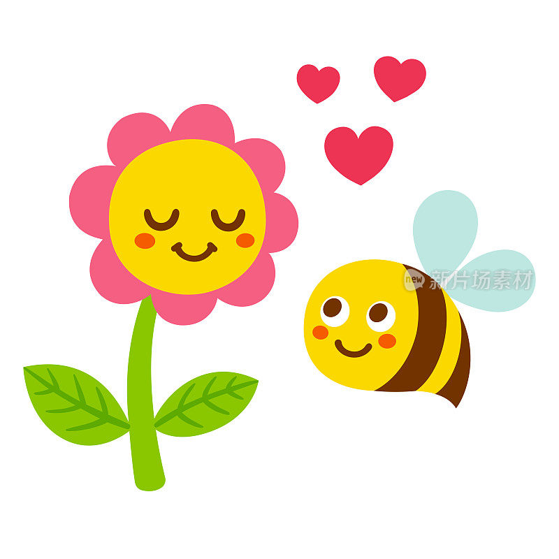 卡通蜜蜂和花朵