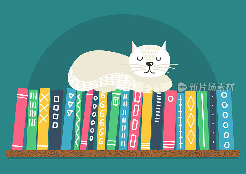书架上有白猫的书