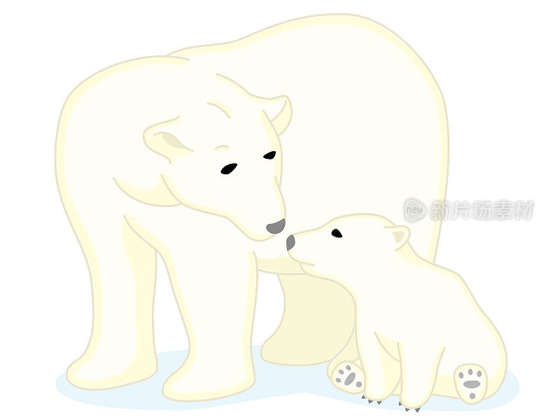 北极熊和幼崽在冰上
