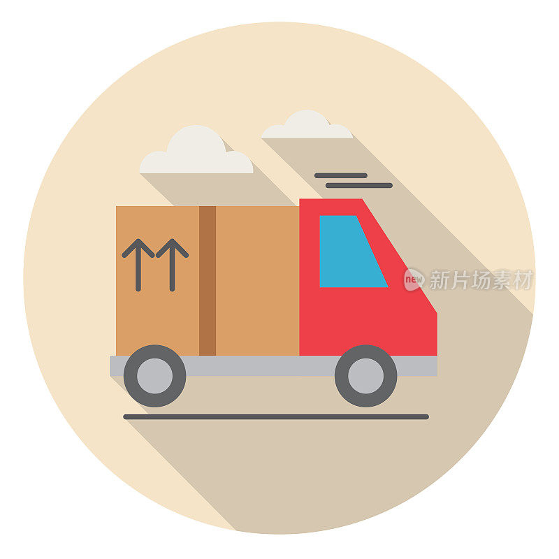 配送卡车物流配送和运输长影平面设计图标