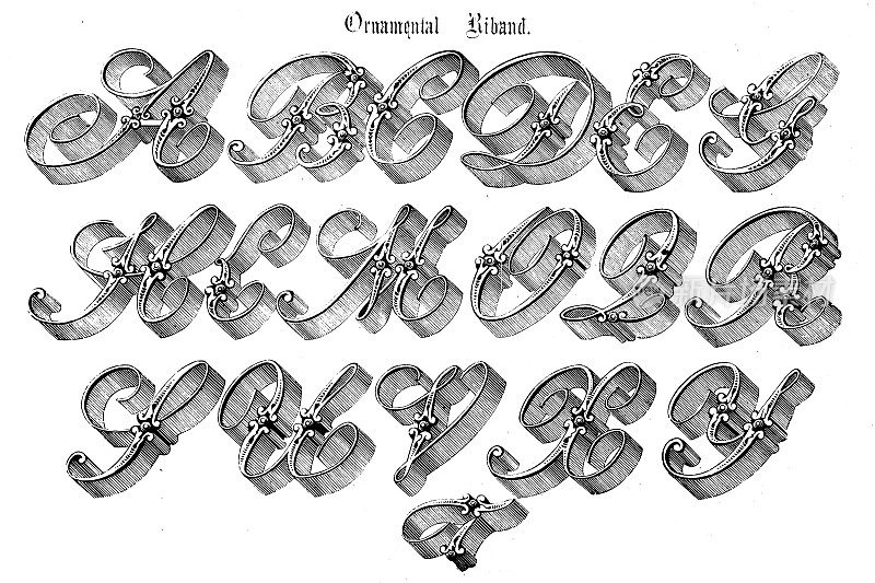 仿古原创打字字体字母:装饰性缎带