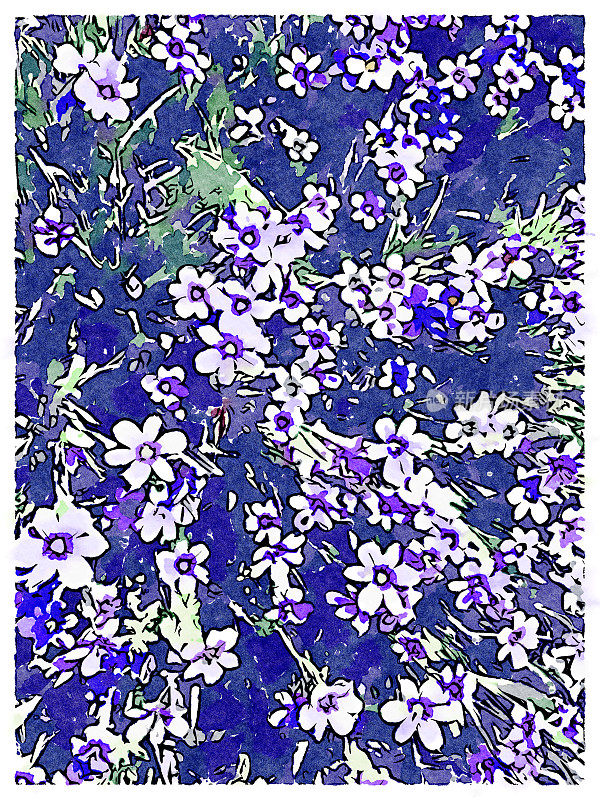现代紫色花浸泡水彩插图