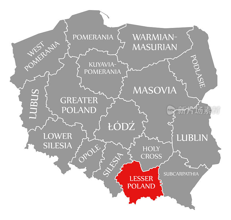 小波兰在波兰地图上用红色标出
