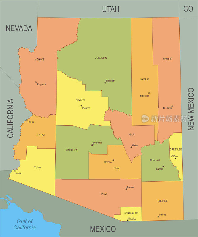 亚利桑那州平面地图