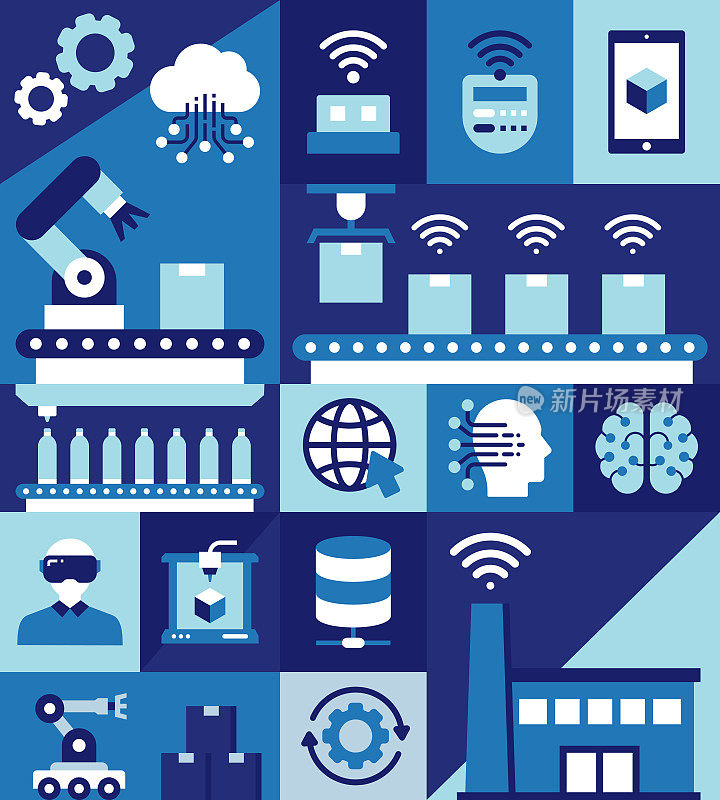 工业4.0相关现代平面风格矢量插图