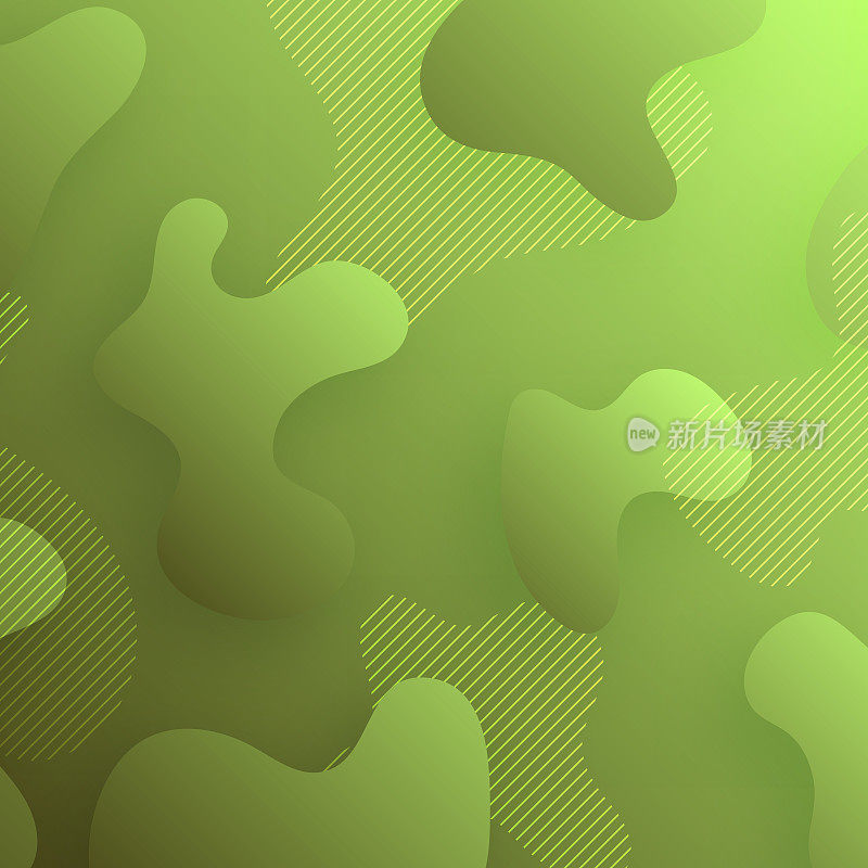 在绿色渐变背景上使用流体形状的抽象设计