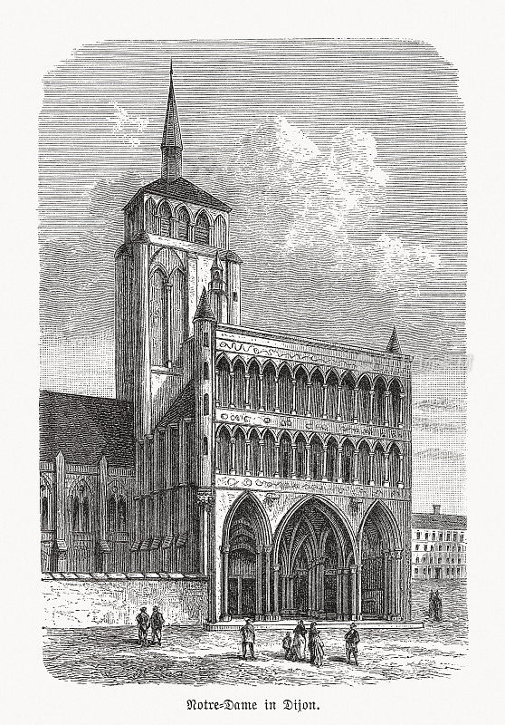 第戎的巴黎圣母院，Bourgogne-Franche-Comté，法国，木刻，1893年出版