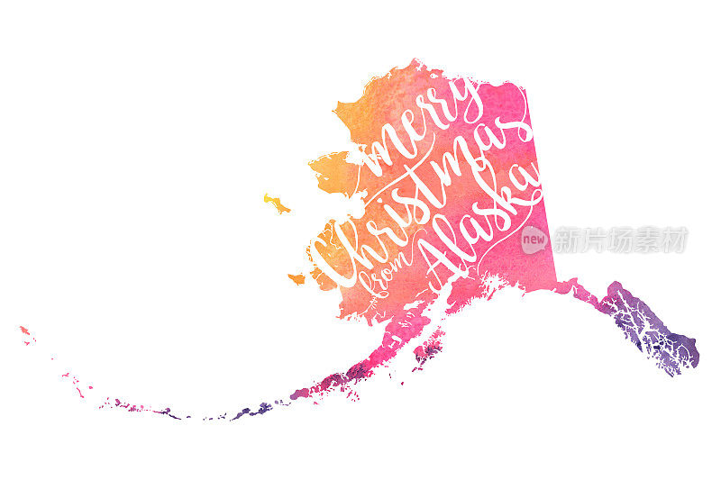圣诞快乐从阿拉斯加假日设计光栅水彩地图插图