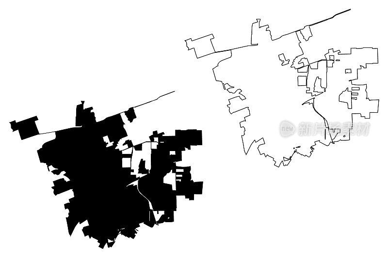 圆形岩石城，得克萨斯州(美国城市，美国，美国城市)地图矢量插图，涂鸦素描城市圆形岩石地图