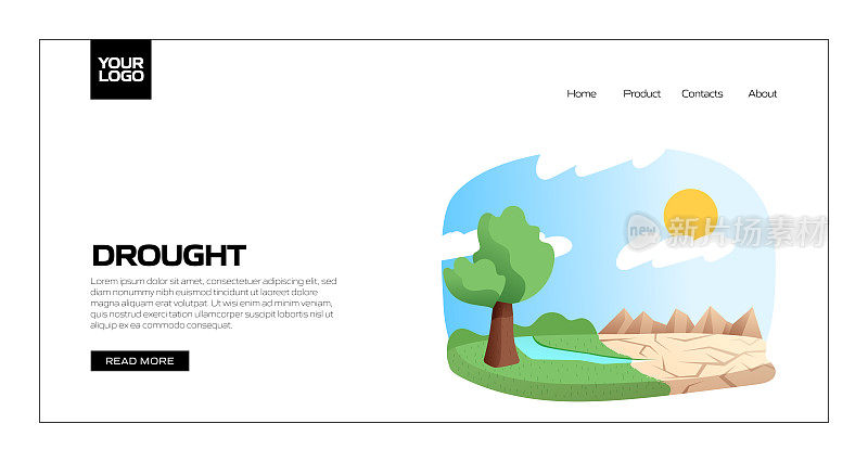 干旱概念矢量插图登陆页面模板，网站横幅，广告和营销材料，在线广告，业务演示等。