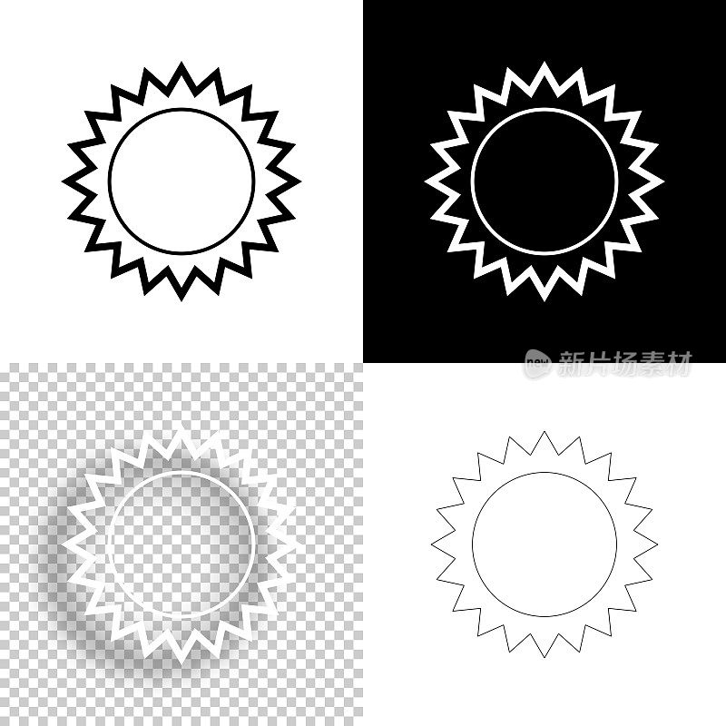 亮光的阳光徽章。图标设计。空白，白色和黑色背景-线图标