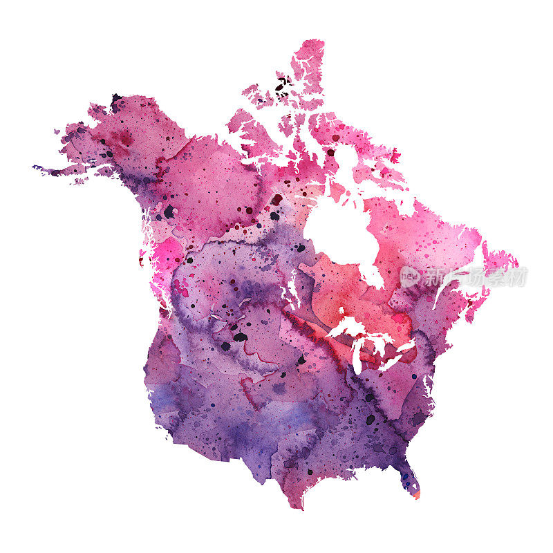 北美栅格水彩地图插图