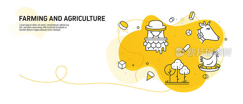 农业和农业相关的现代线条风格矢量插图