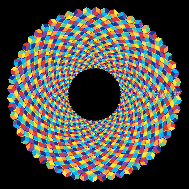 全轨道漩涡图案由彩虹色的3d立方体