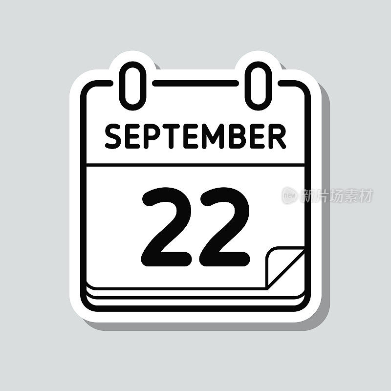 9月22日。灰色背景上的图标贴纸