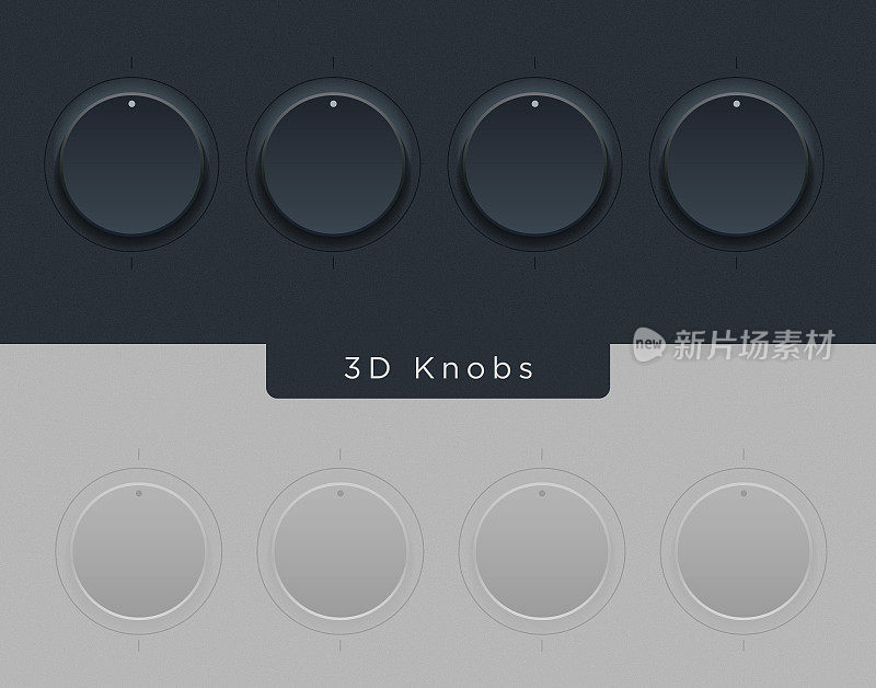面向Web或移动用户界面UI的拟物化和新物化风格的圆形旋钮或3D触摸屏按钮