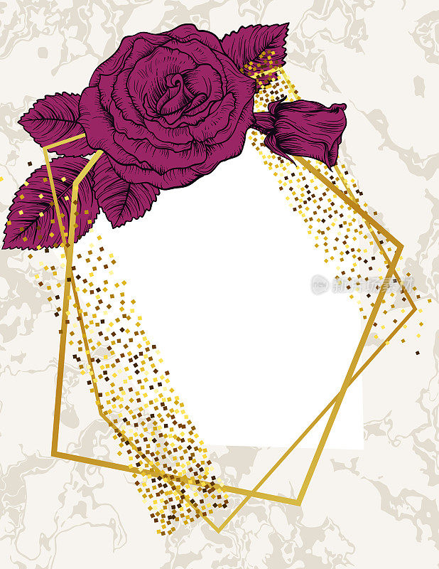 玫瑰和黄金装饰几何框架邀请模板