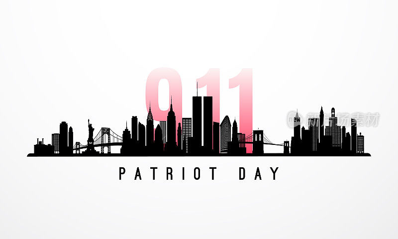矢量横幅纽约天际线和爱国者日的911号码。纪念世贸中心恐怖袭击的概念。