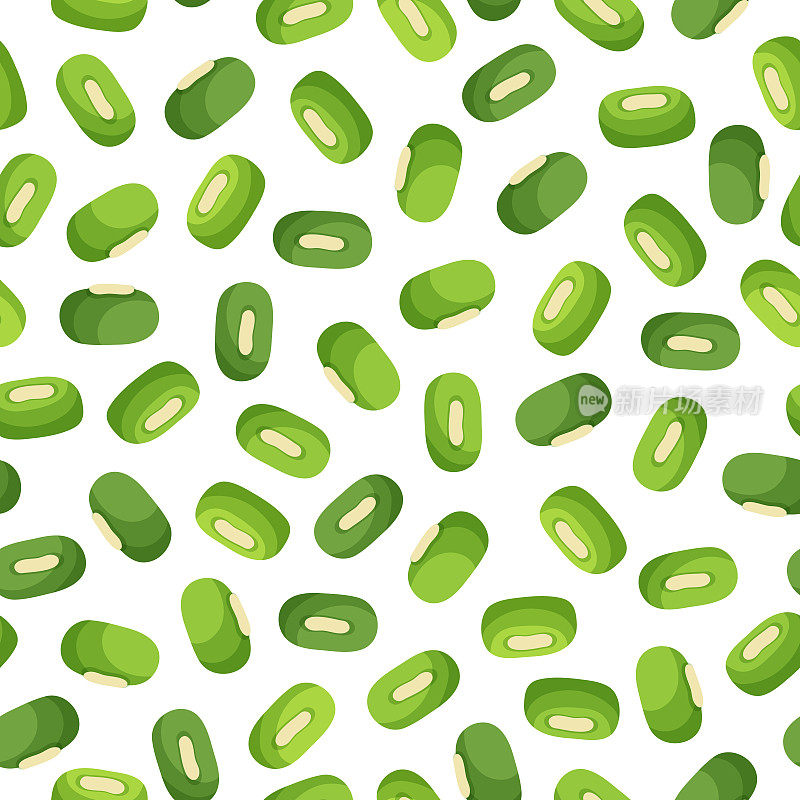 绿豆矢量卡通无缝图案模板农贸市场设计、标签和包装。