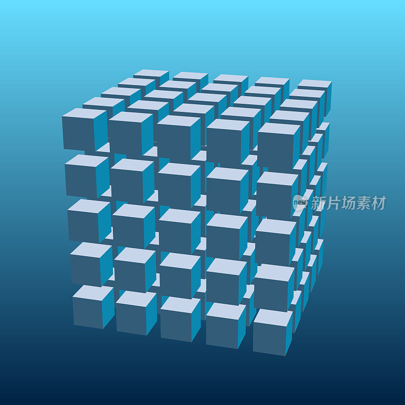 5x5x5立体立方体的3D渲染。视角和差距。